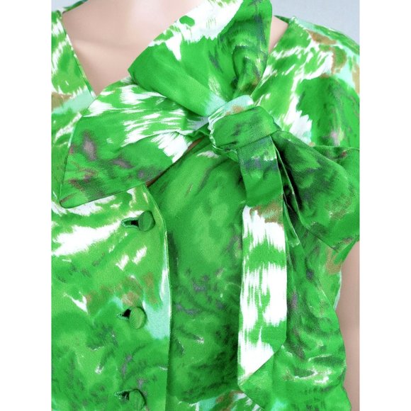 Vintage Dress 50s Floral Green Bow Vogue Women Small Pin Up Skater Rockabilly - Picture 3 of 13